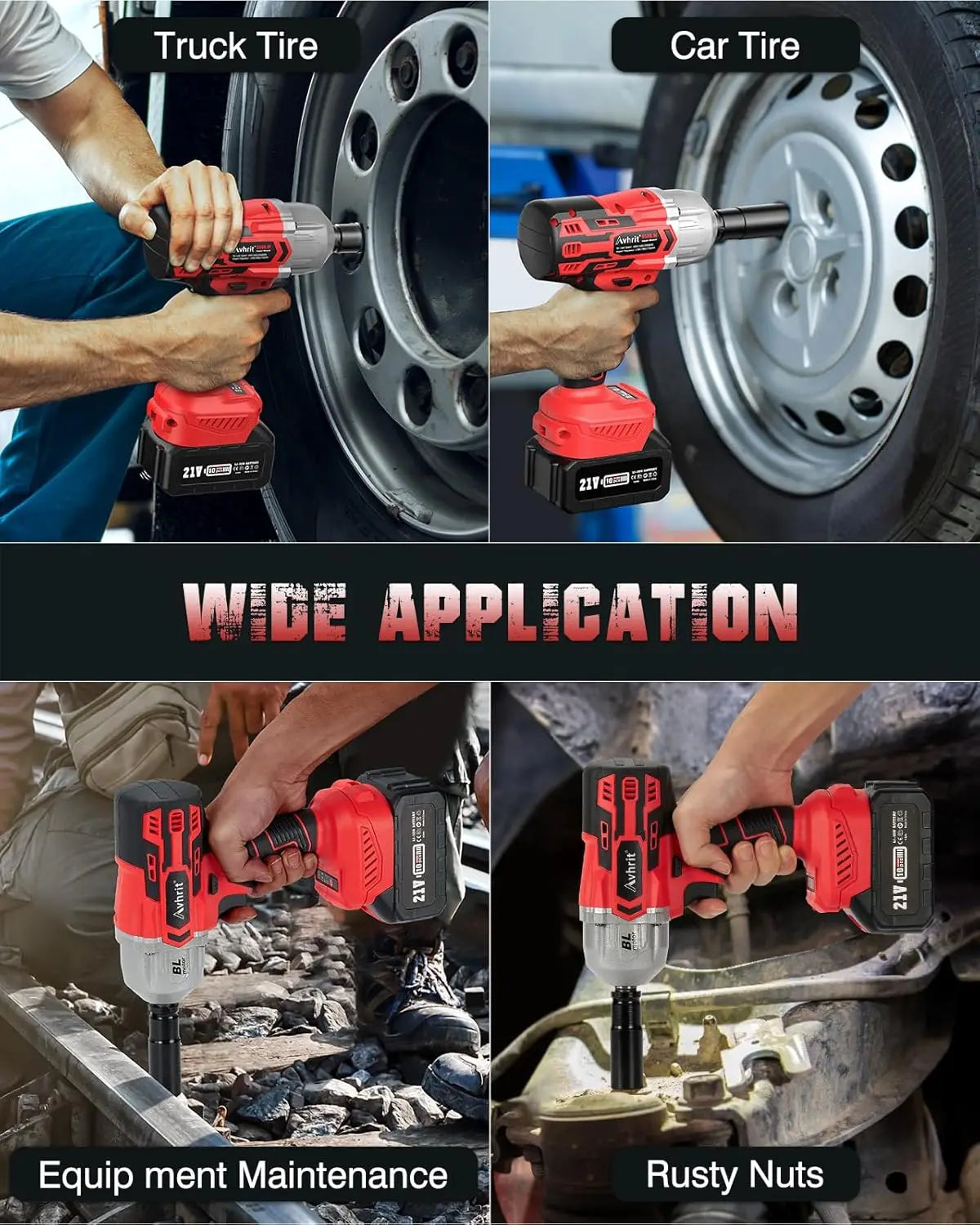 Avhrit Cordless Impact Wrench 1/2, High Torque 700Ft-lbs(950N.m)/2X 4000mAh Battery Fast Charger