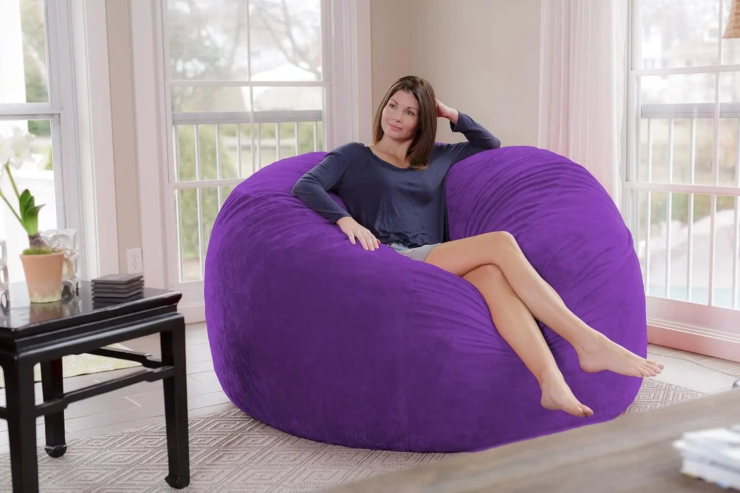 Chill Sack Bean Bag Chair: Giant 6' Memory Foam Furniture Bean Bag/Big Sofa Microfiber/Purple Furry