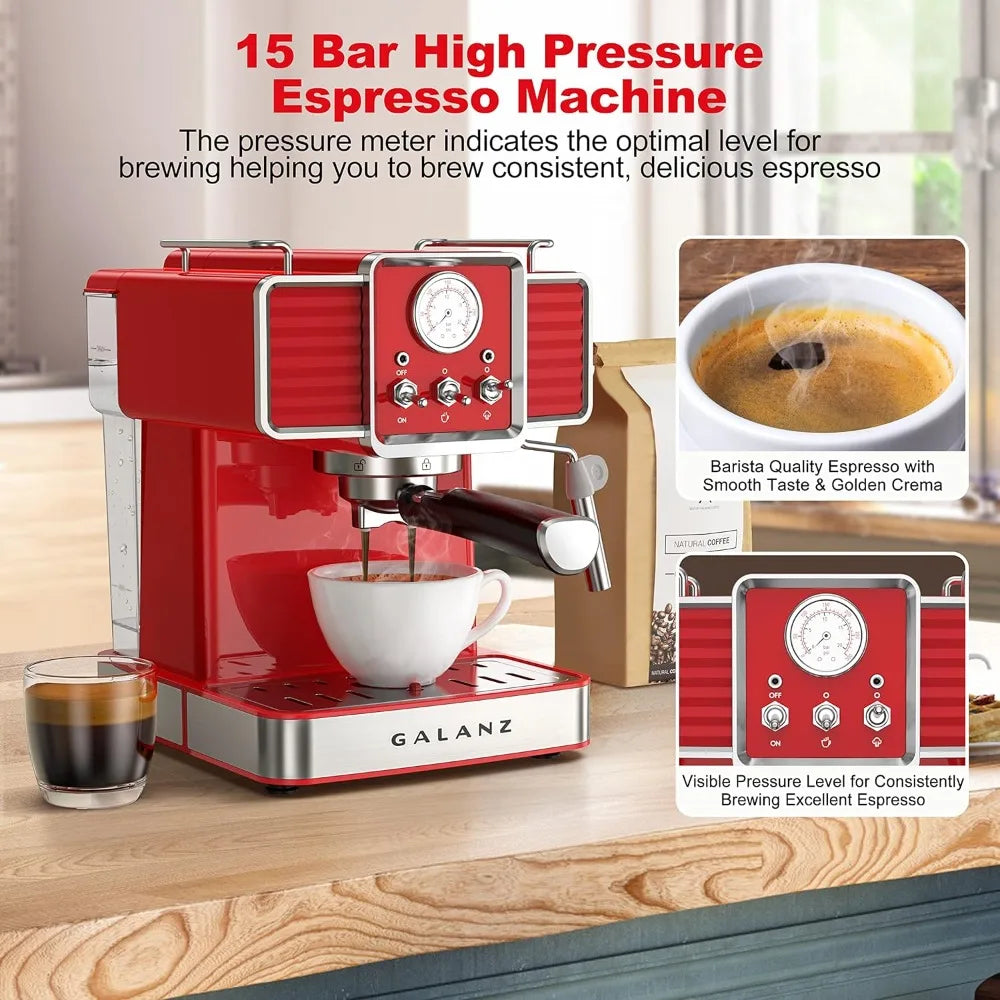 Galanz Retro Espresso Machine with Milk Frother, Professional Cappuccino and Latte Machine