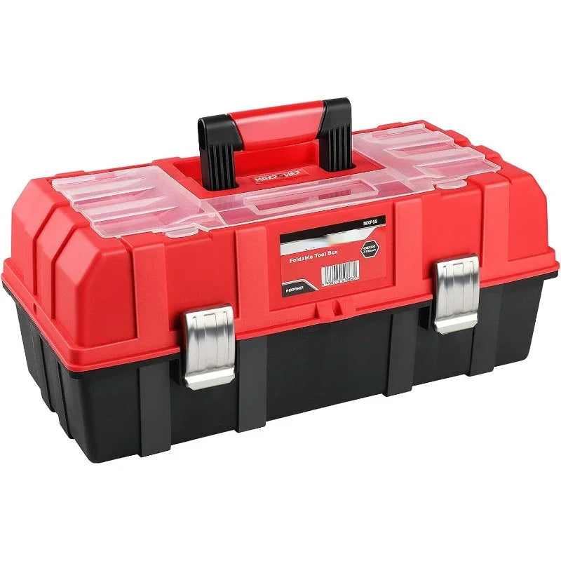 17-Inch Tool Box, Three-Layer Plastic Storage Toolbox, Multi-Function Organizer w/ Tray and Dividers