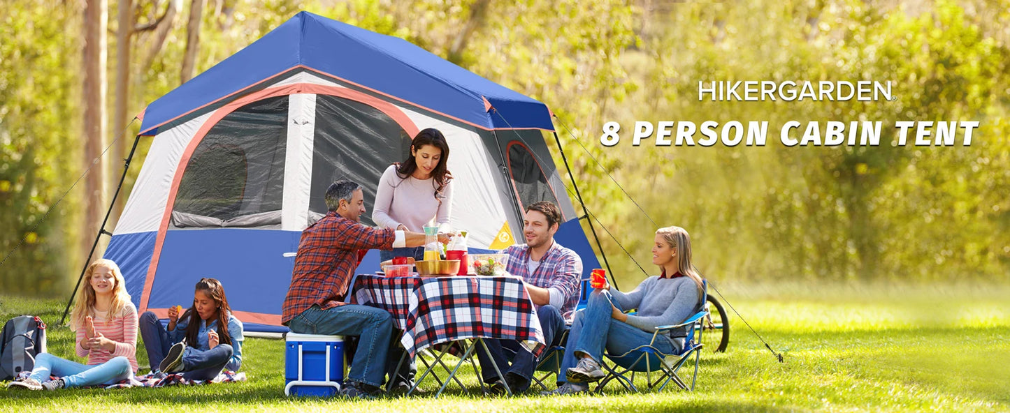 Hiker Garden 8 Person Camping Tent - Portable Family Cabin Tent for Camp, Windproof Fabric Camp Tent