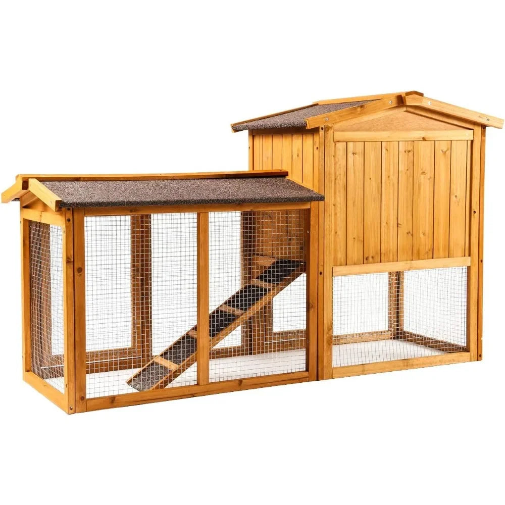 Chicken Coop Large Wooden Outdoor Bunny Rabbit Hutch Hen Cage/Ventilation Door, Removable Tray/Ramp