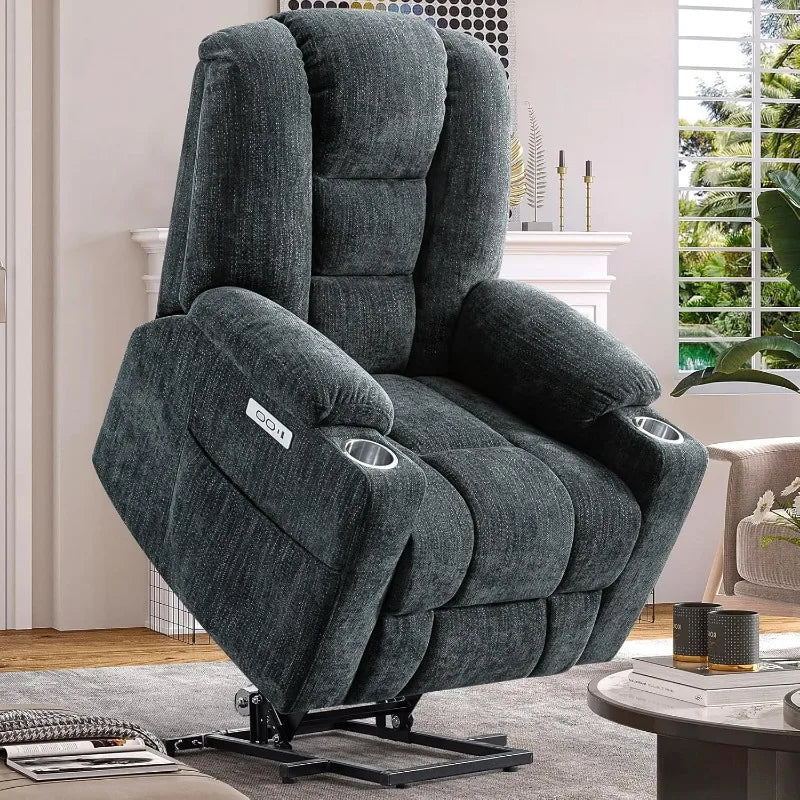 Power Lift Recliner Chair for Elderly, Plush Fabric Electric Recliner w/Heated & Vibration Massage