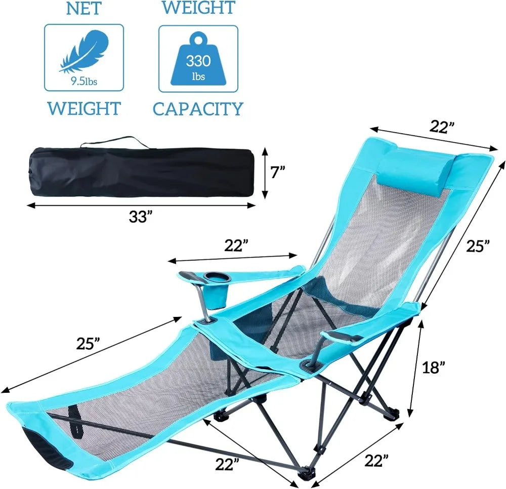 Camping Lounge Chair, Portable Reclining Camping Chair, Folding Camping Chair/Storage Bag