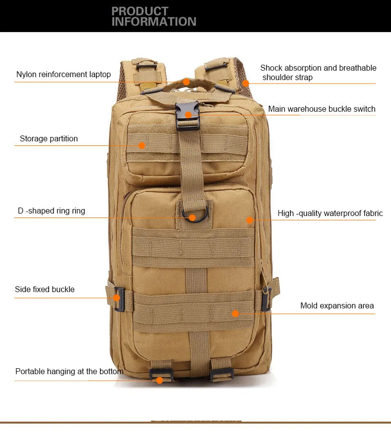 Backpack 50L Large Capacity Camping Man Rucksacks Tactical Hunting Nylon Bags Waterproof Pack