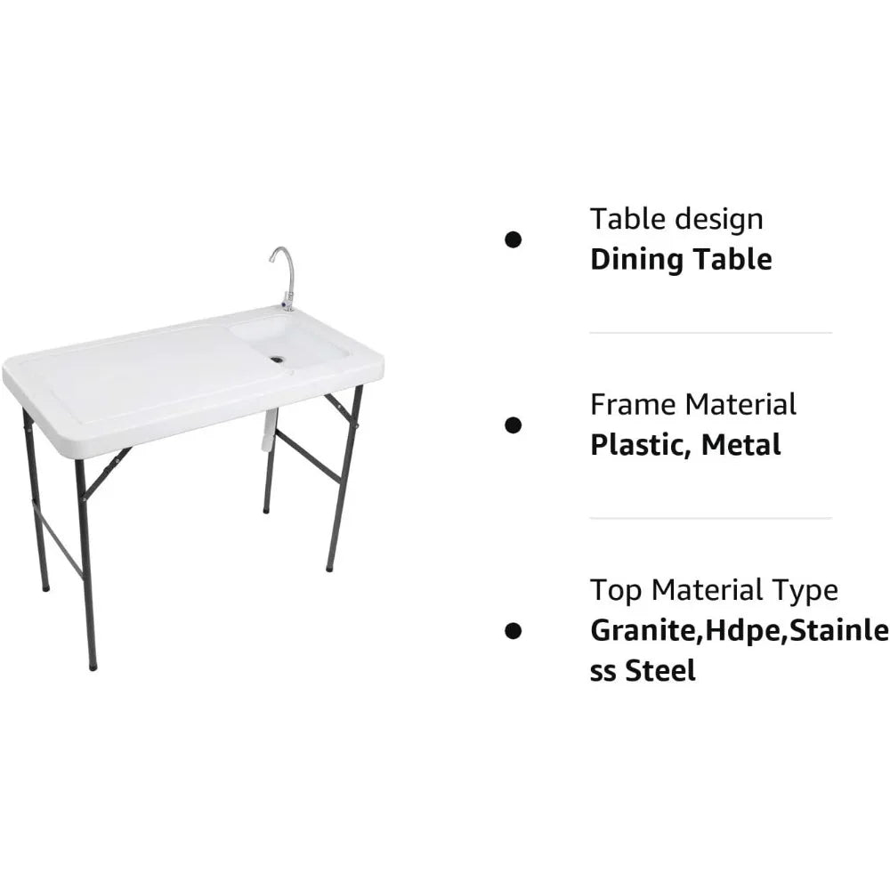 Folding Fish Cleaning Table with Sink, Portable Camping Sink Table with Grid Rack & Sprayer