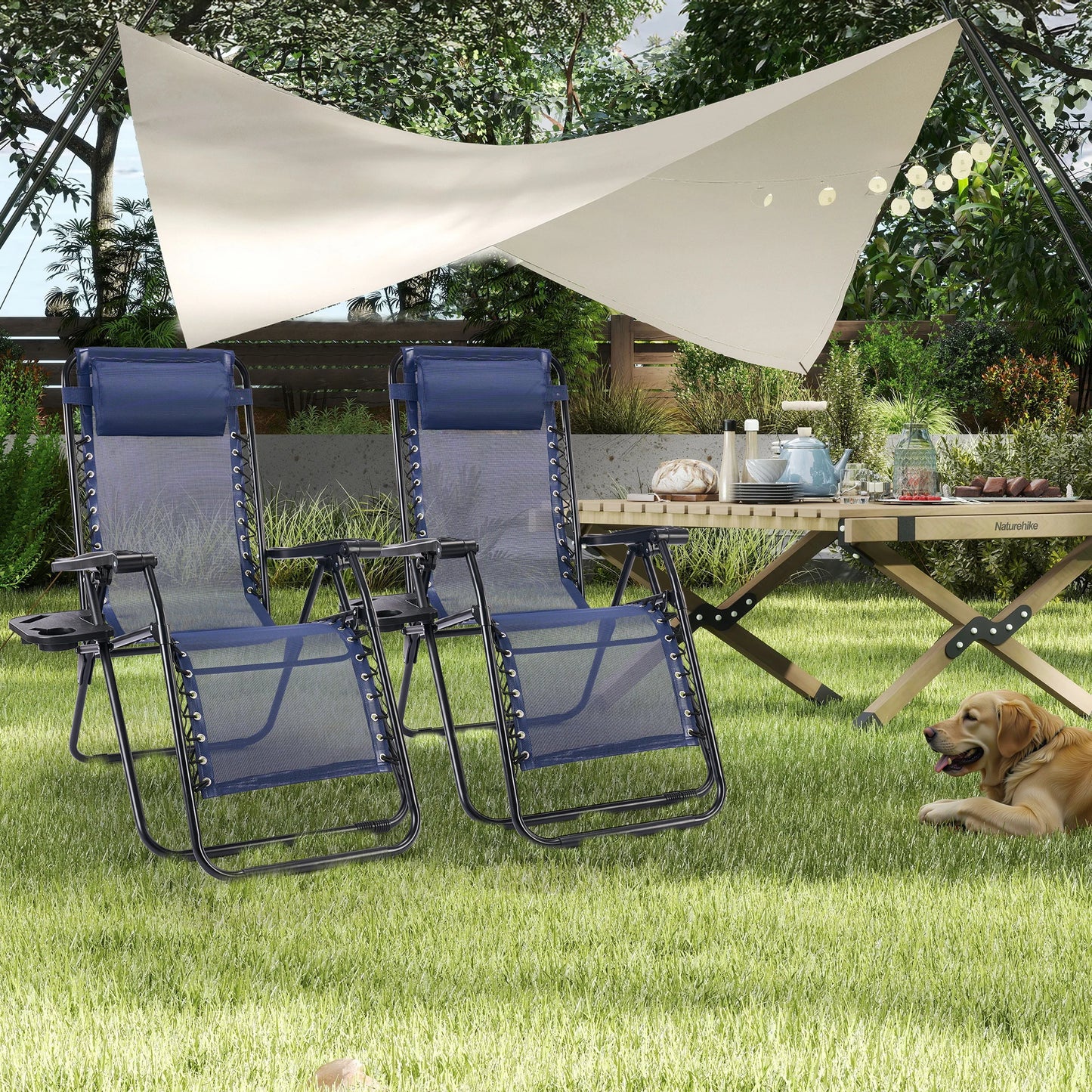 JHK Portable Zero Gravity Recliner Chairs Set of 2 Outdoor Garden Folding Lounge Chair Cup Holder