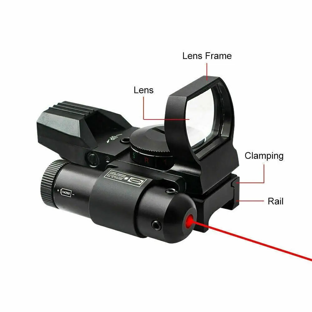 Reflex Sight Red Green 4 Reticle Optics With Green/Red Laser & Pressure Switch