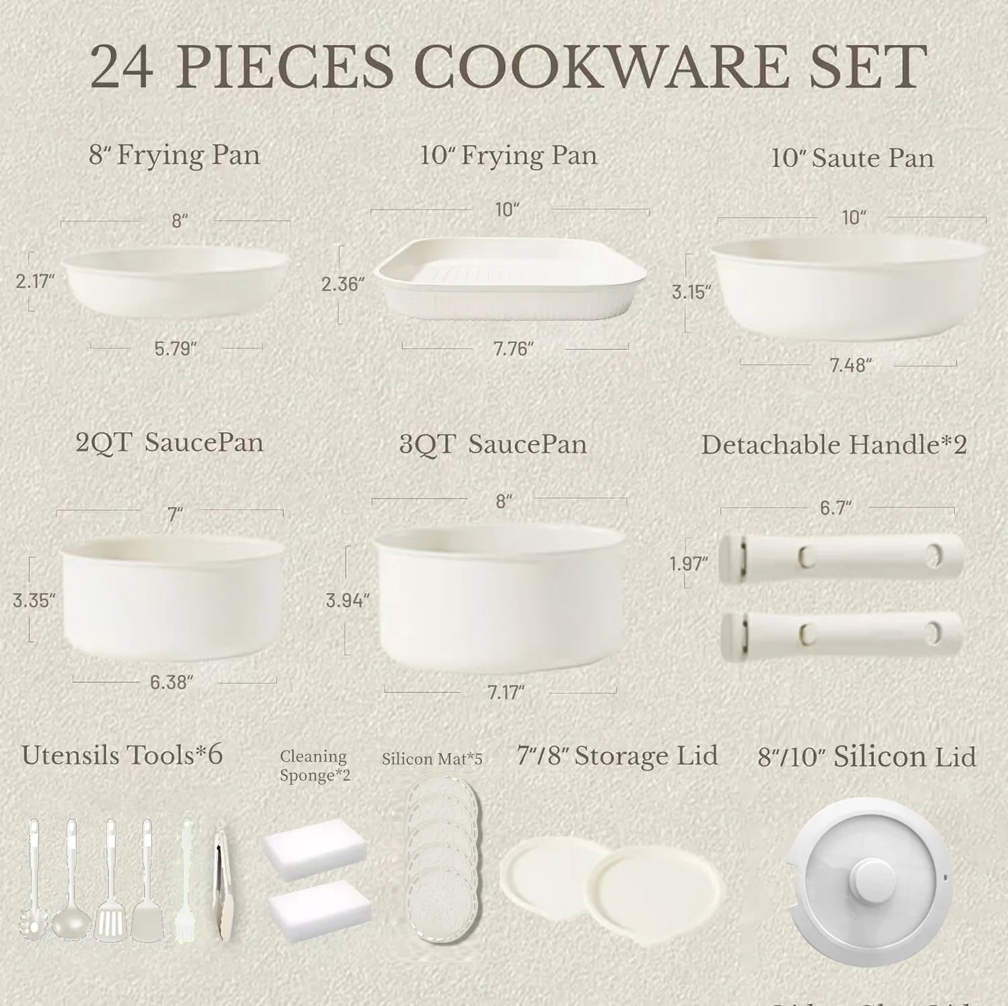 Pots and Pans Set, Nonstick Cookware Set Detachable Handle, Induction Kitchen Cookware Set