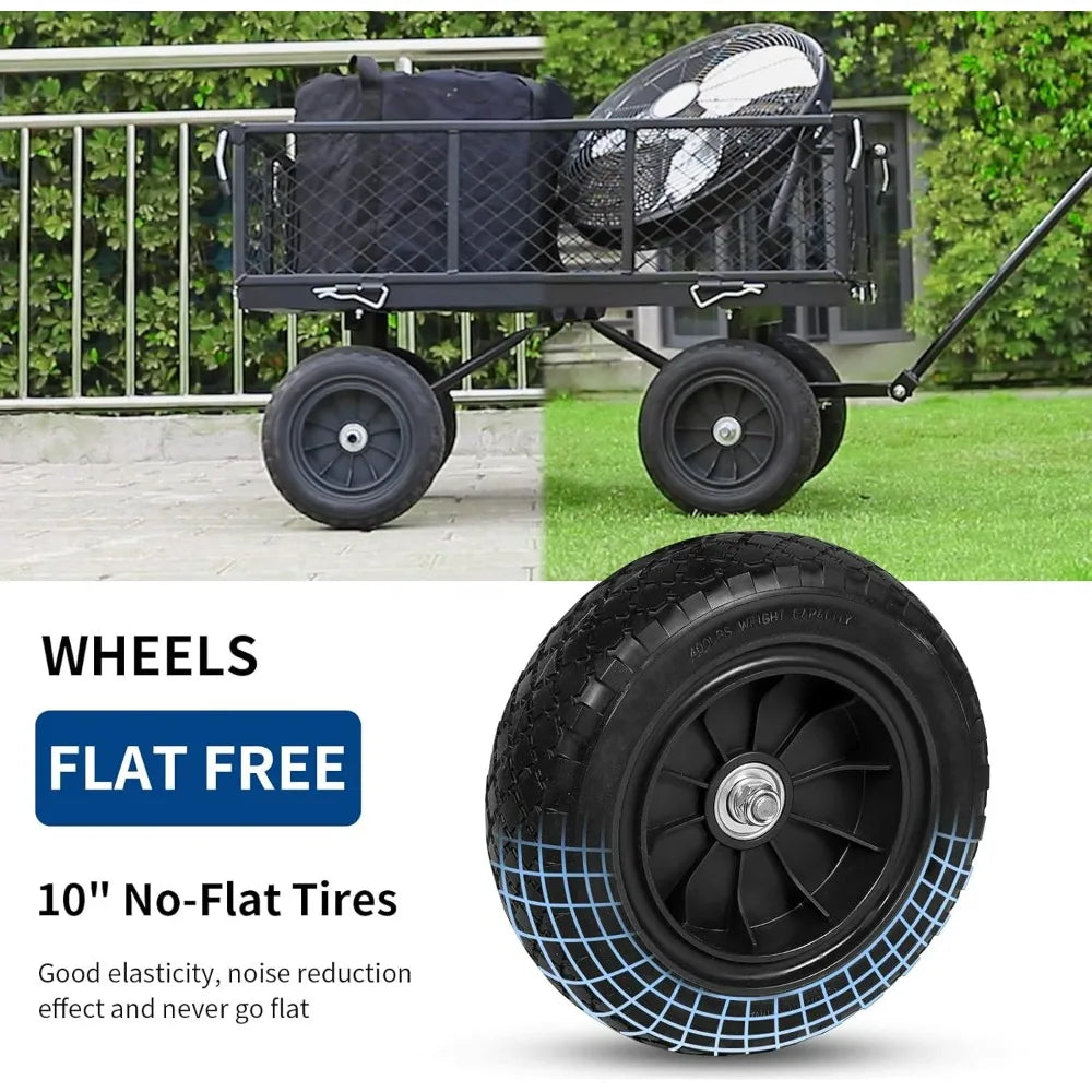 400 Lbs Capacity Steel Garden Cart w/10" Flat Free Tires 180° Rotating Handle/4 Cu.Ft Utility Cart