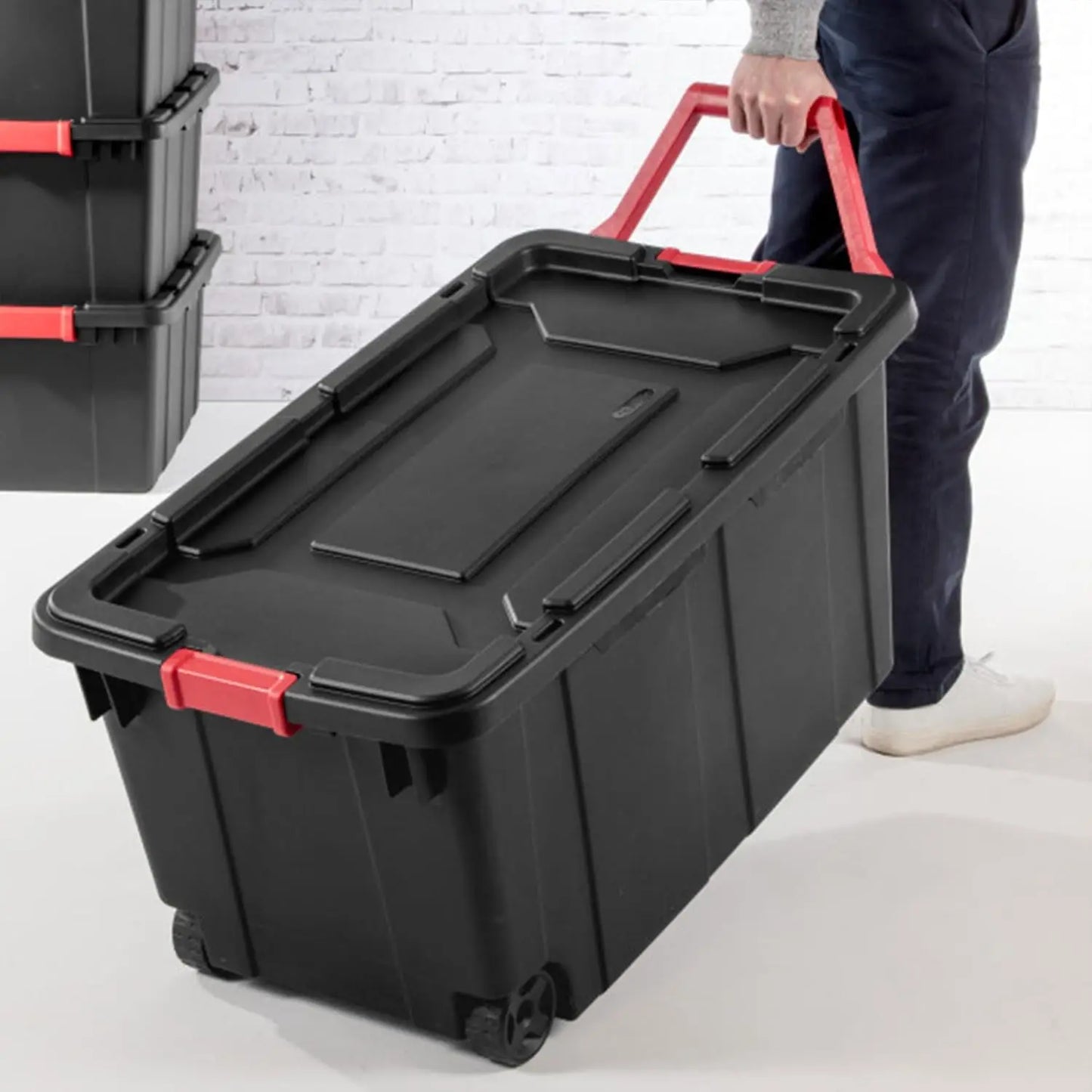 4-Pack Industrial Tote, Heavy-Duty Storage Bins w/Lids and Wheels, 40 Gallon - Stackable