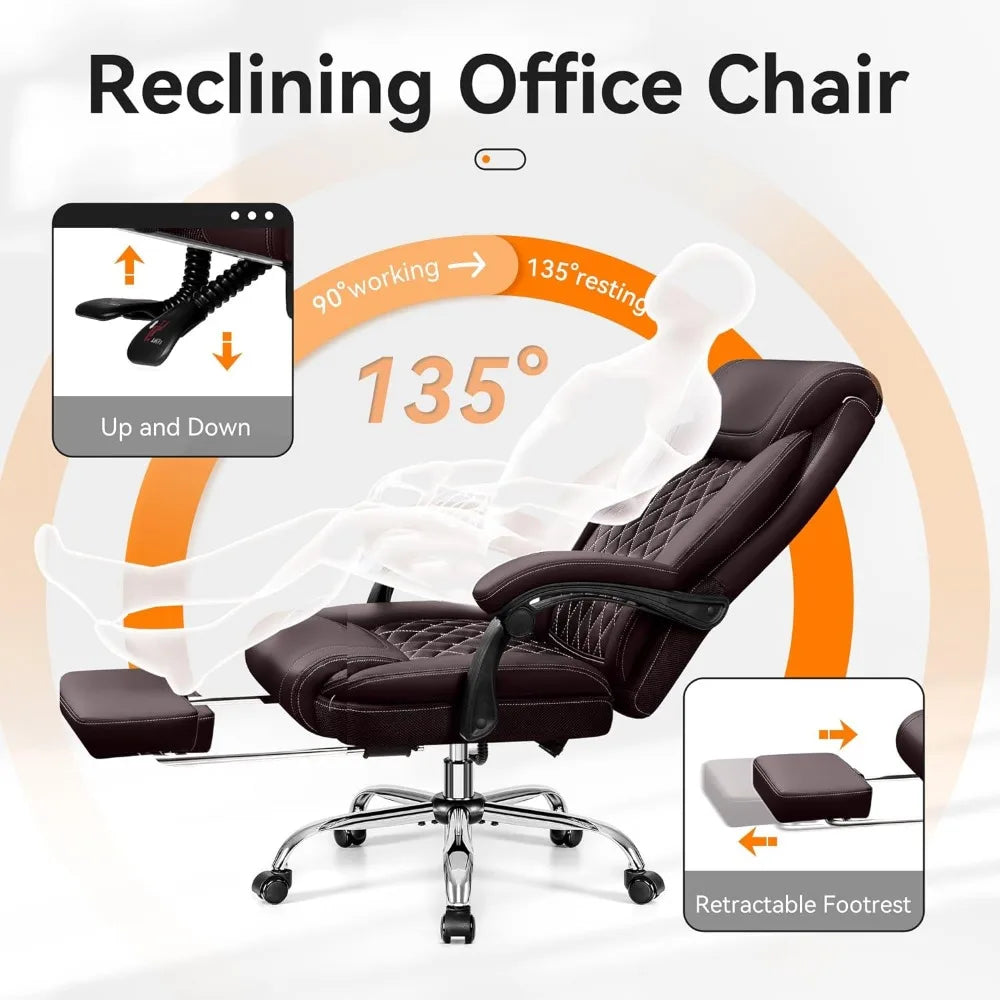 Office Chair, Executive Leather Chair Adjustable High Back, Lumbar Support, Big and Tall Office