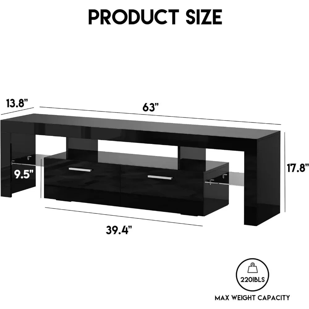 Black TV Stand for 55+/65+/70/75 In TV, Entertainment Center, LED Media Console, TV Table