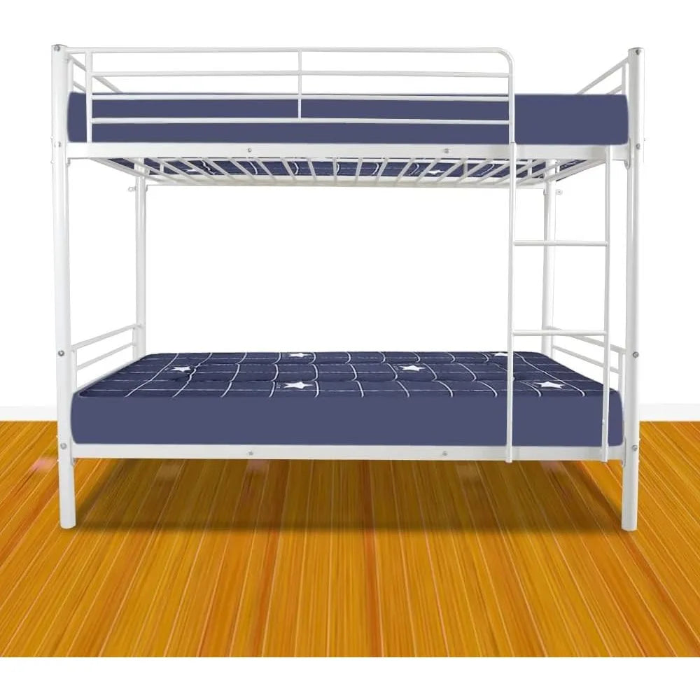 White Bunk Bed Twin Over Twin with 2 Storage Drawers, Metal Bunk Bed with Built-in Ladder