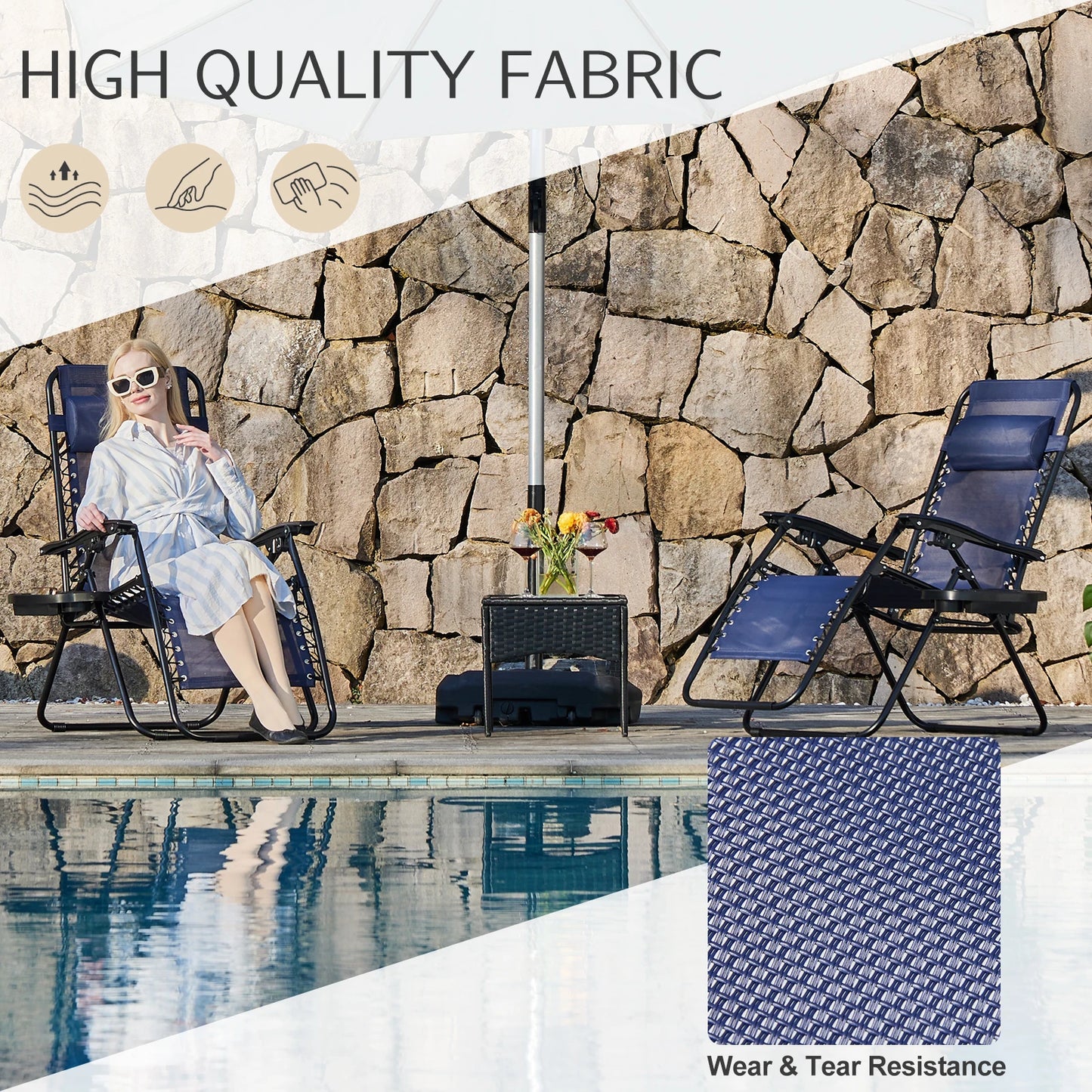 JHK Zero Gravity Portable Recliner Camping Patio Outdoor Garden Lounge Chair with Cup Holder Trays