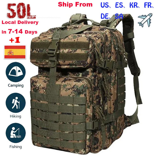 Backpack 50L Large Capacity Camping Man Rucksacks Tactical Hunting Nylon Bags Waterproof Pack