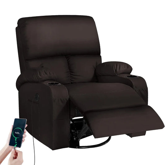 Massage Rocker Recliner Chair with Vibration And Heat USB & Type-C Ports 360° Rocking Recliner Chair