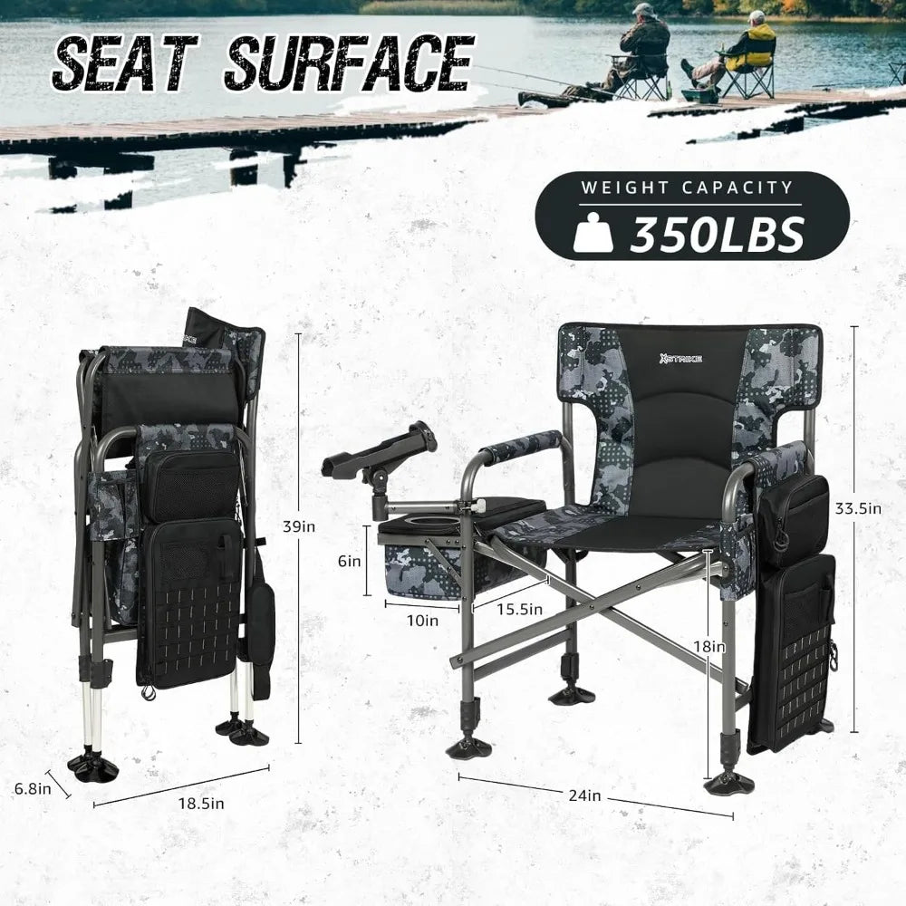 Folding Fishing Chair with Adjustable Legs and Cooler, Portable Chair for Ice Fishing and Camping