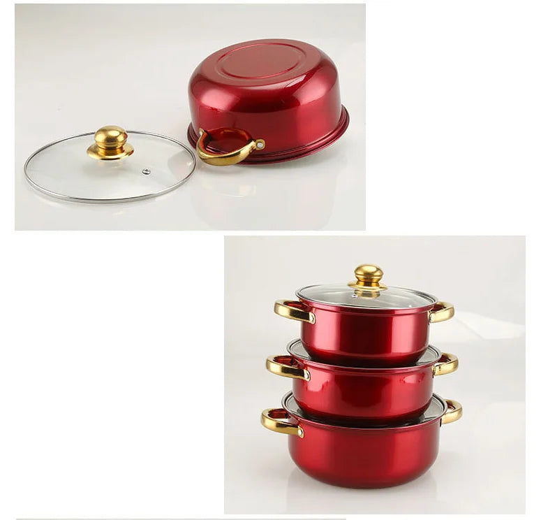 OGMY 12PCS of Stainless Steel Colored Cookware Set Non-stick Pan Gold-plated Handle Soup Pot
