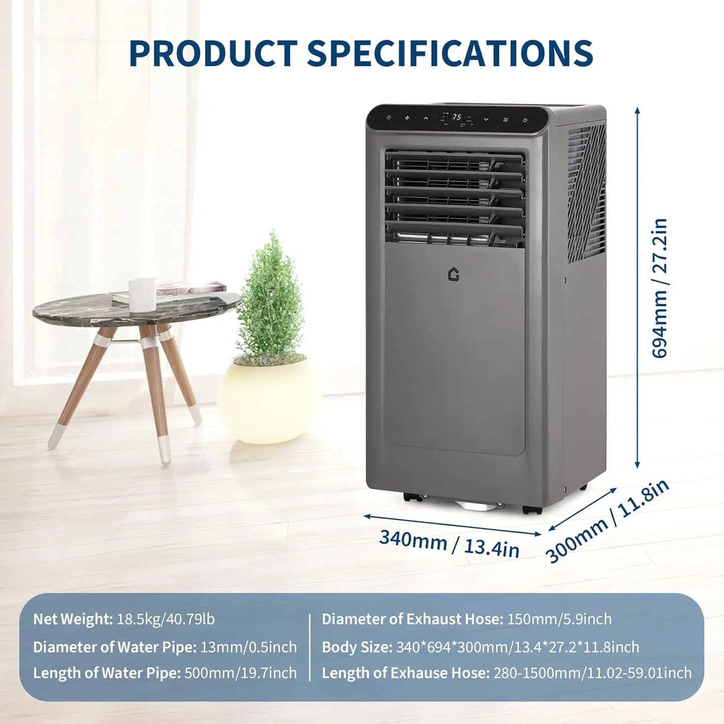 8000BTU Portable Air Conditioner 3-in-1 Cooling/Dehumidifier & Fan, Cools 350 Sq.Ft, Quiet w/Remote