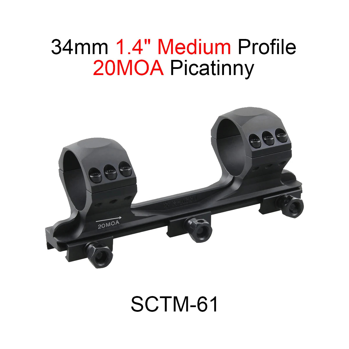 Vector Optics X-ACCU 30/34mm One Piece Dovetail & Picatinny Rings Mount 0/20 MOA Type