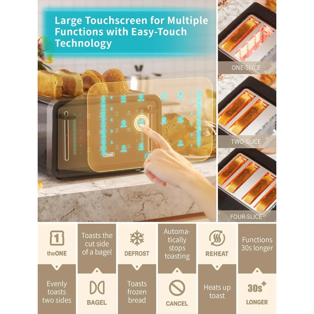 Toaster 4 Slice,Led Display Touchscreen Bagel Toaster with Dual Control Panels