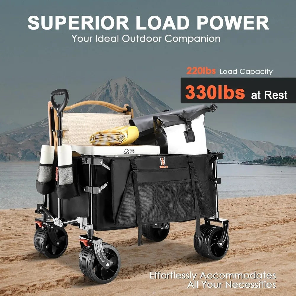 Utility Grocery Wagon With Side Pocket and Brakes Collapsible Folding Wagon Trolley Cart