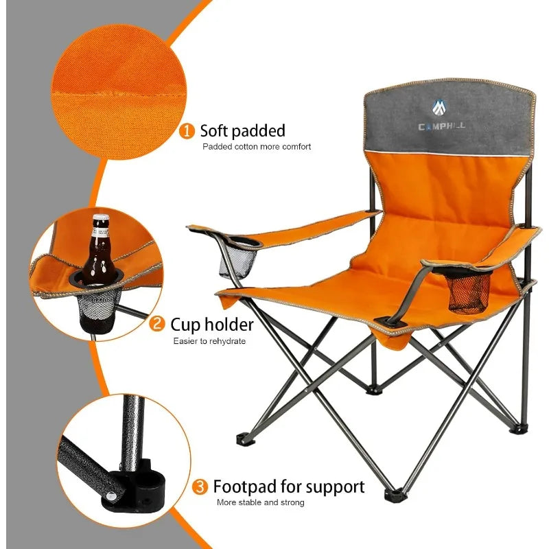 Camping Chair 4 Piece Set, Outdoor Folding Camping Chair w/Table, Heavy Duty Lawn Chair w/Cup Holder