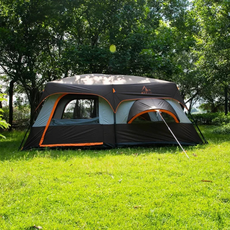 KTT Extra Large Tent 10-12-14 Person(B),Family Cabin Tents,2 Rooms,3 Doors and 3 Windows with Mesh