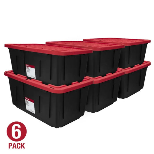 (6 pack) Hyper Tough Large Storage Bin, 27 Gallon Plastic Storage Container with Snap-On Lid