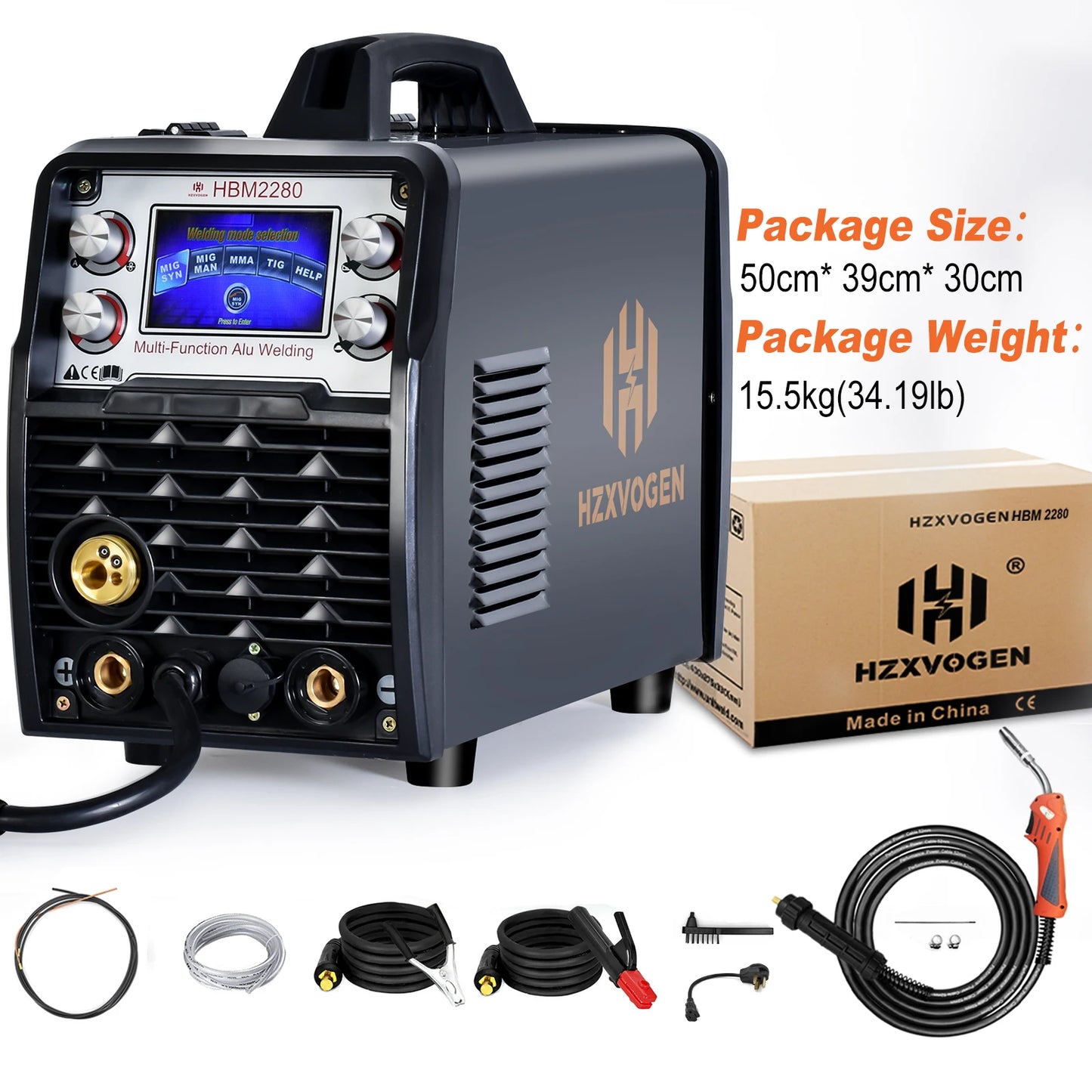 HZXVOGEN 4 In 1 HBM2280 200A Synergy Inverter Welder Gasless Gas MIG Aluminum ARC MMA Tig Tools