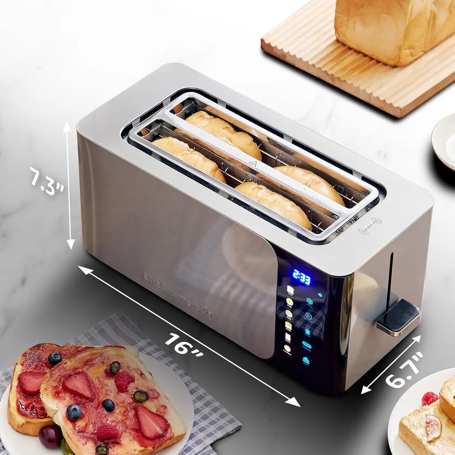 ECT5924D SmartToast Digital Long Slot 4 Slice Toaster 1.5” Wide Slots Bagel LED Touch Screen