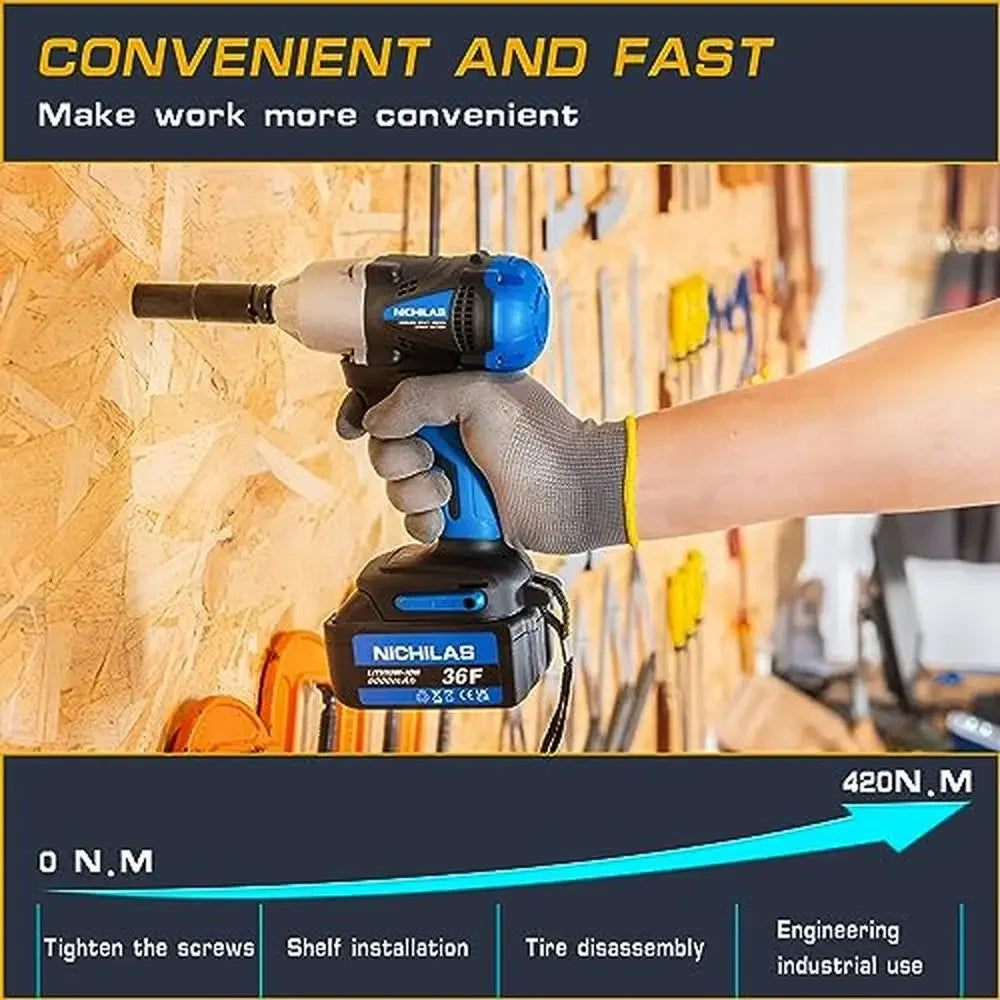 Electric Impact Wrench 2 in 1 Screwdriver 21V 420Nm High Torque/LED Variable Speed Lithium Battery