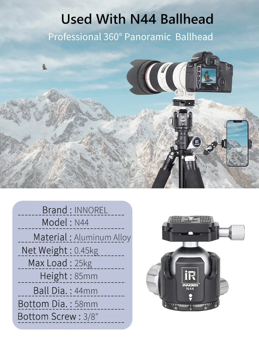 INNOREL HT284A Alloy Camera Tripod Horizontal Stand for DSLR Video Camcorder Center Column Load 20kg