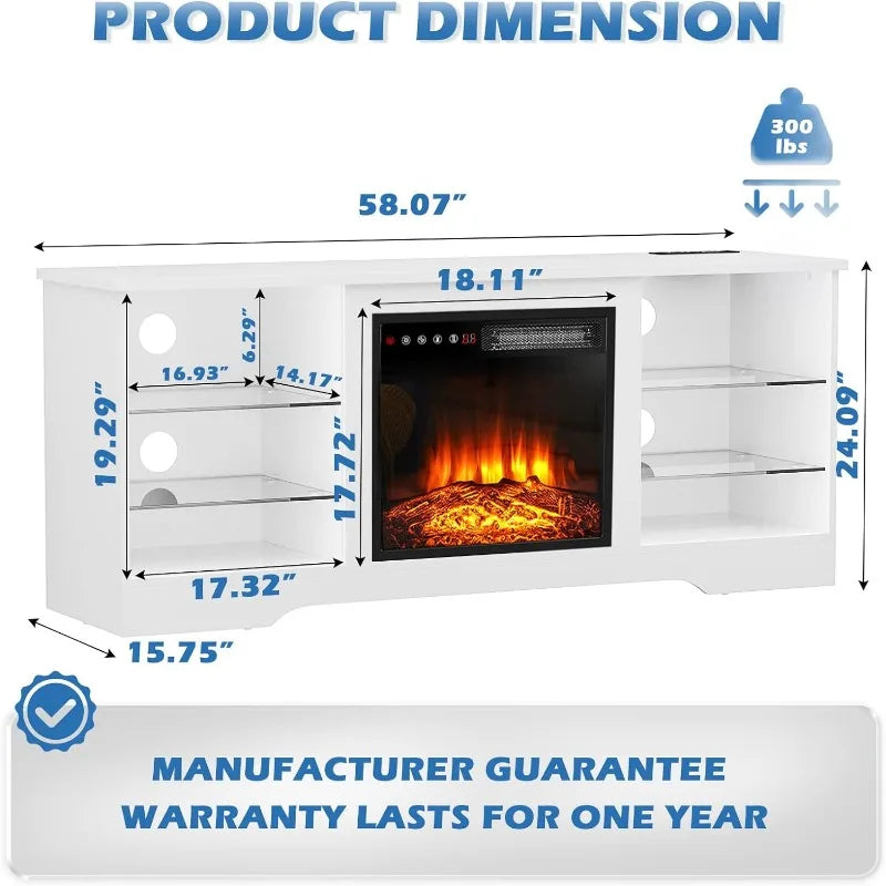 Fireplace TV Stand w/ 18'' Fireplace, Modern Entertainment Center/TVs up to 65", Media TV Console