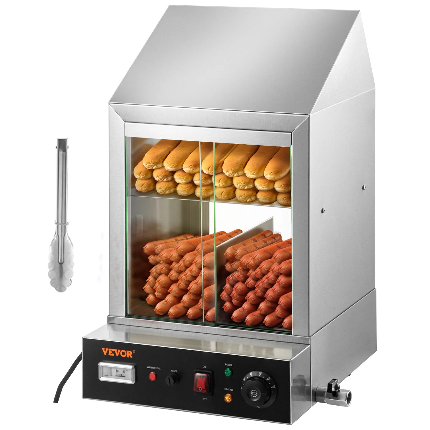 VEVOR 2-Tier Hot Dog Machine for 200 Hotdogs & 42 Buns Electric Bun Warmer Cooker