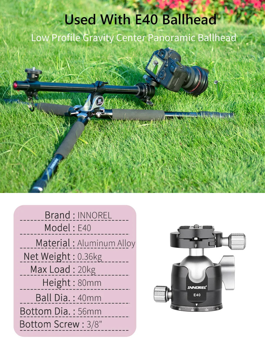 INNOREL HT284A Alloy Camera Tripod Horizontal Stand for DSLR Video Camcorder Center Column Load 20kg