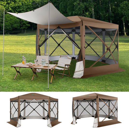 Pop Up Gazebo 12'x12' 6-Sided Screen House Tent for Camping, Instant Stargazing Gazebo Canopy