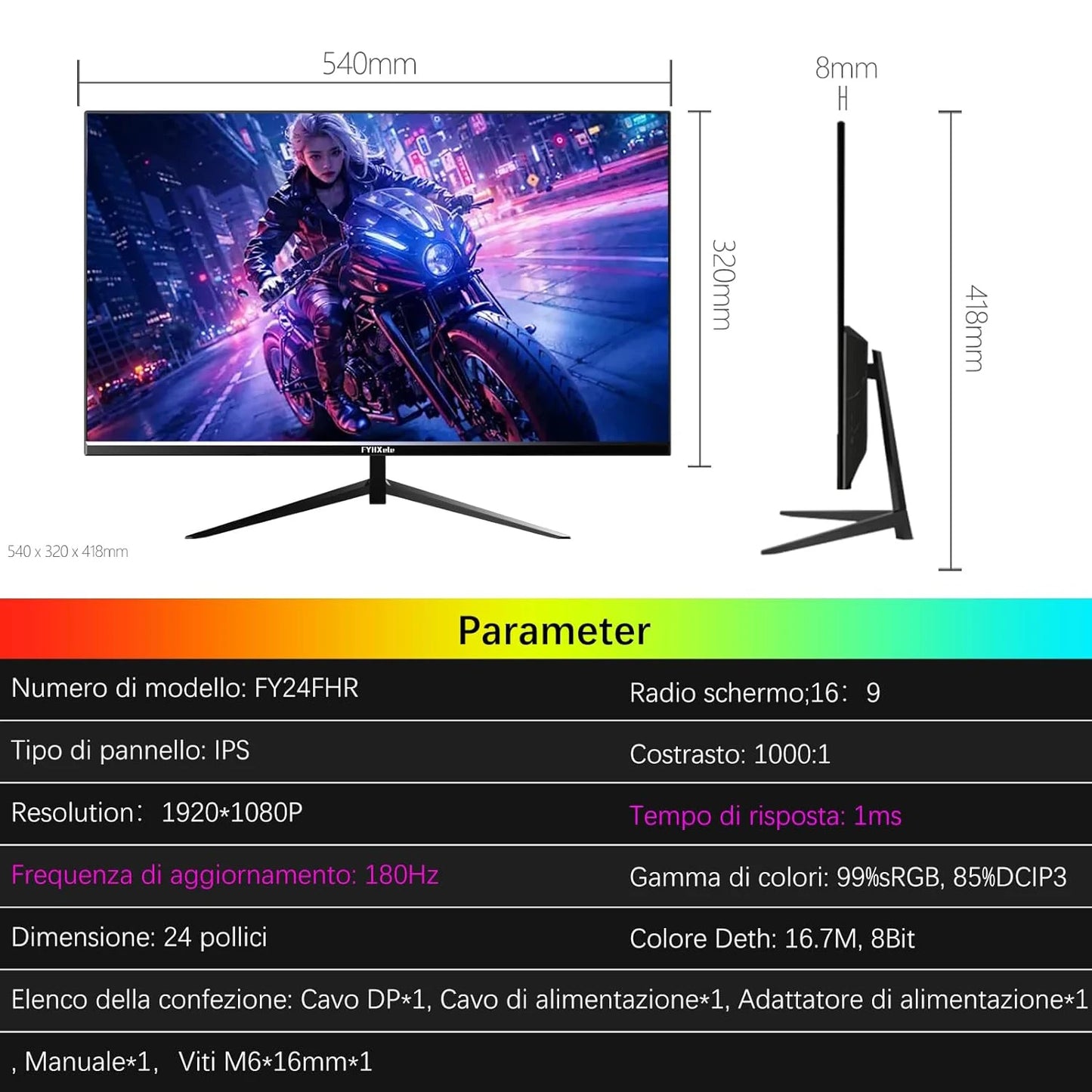 FYHXele 24Inch 180Hz Gaming Monitor 1K FHD Computer Display/ Eye Care Screen LCD HDR G-Sync VESA