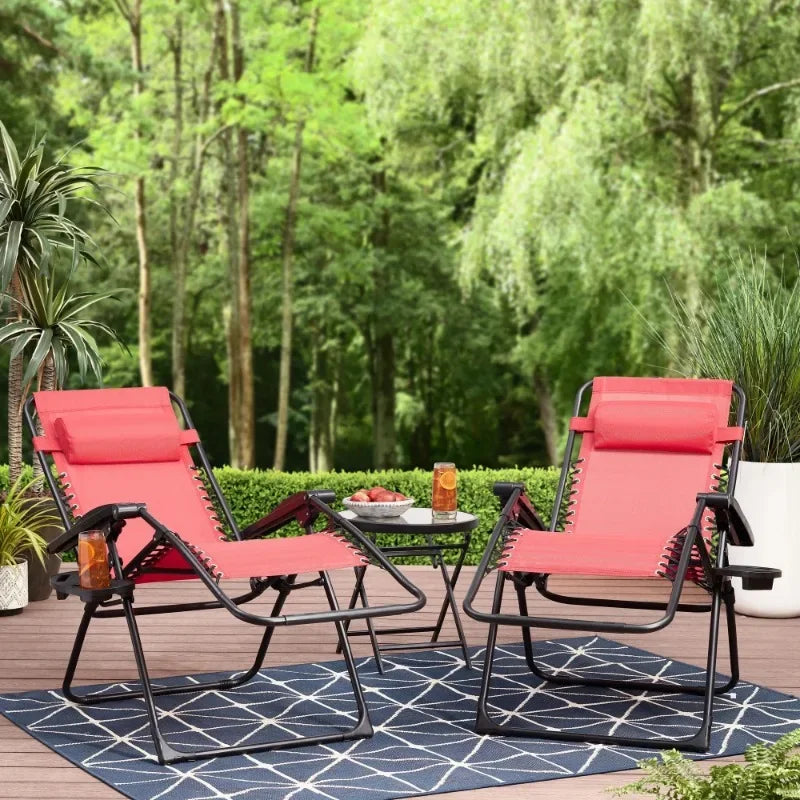 Mainstays Reclining Zero-Gravity Outdoor Lounge Chair Set of 2 with Cup Holder Gray