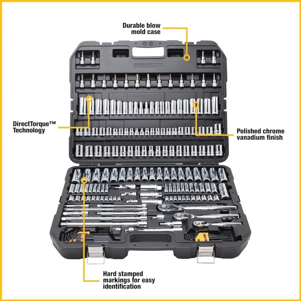 DEWALT Mechanics Tool Set, SAE and Metric, 1/2, 1/4, 3/8 Drive Sizes, 192-Piece, Chrome Vanadium Steel, (DWMT75049)