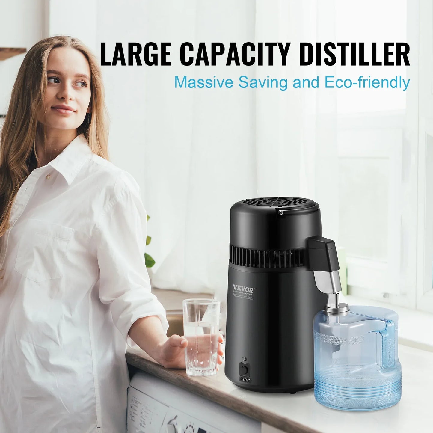 VEVOR Water Distiller 4L 1.05 Gallon Pure Water Purifier Filter For Home Countertop 750W