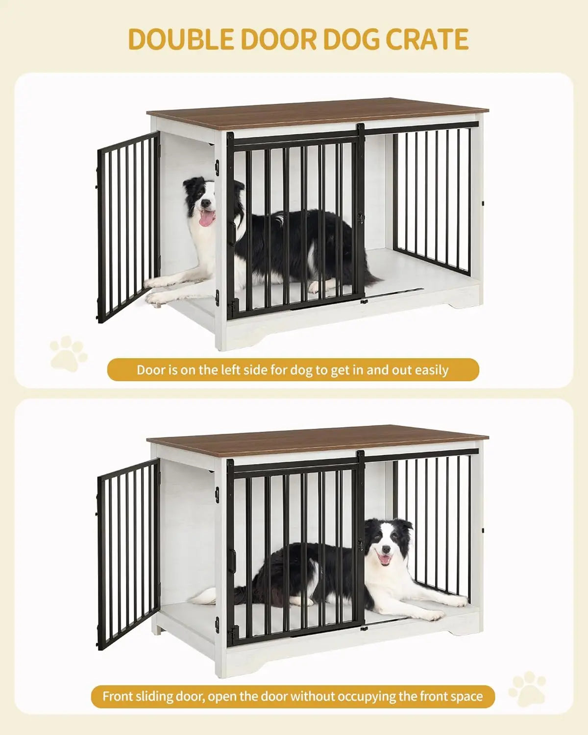 39.4" Heavy Duty Dog Crate W/Barn Door, Kennel for Small/Medium/Large Dogs, End Side Table