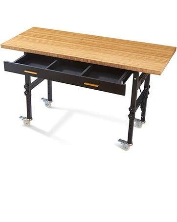 Workbench with Drawer, Power Outlet, Wheels, 59×23.6" Heavy Duty Adjustable Work Table