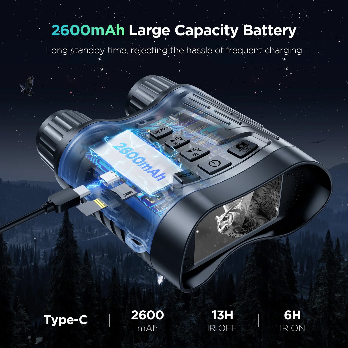 Night Vision Binoculars Goggles 8X Digital Zoom 1000ft HD 1080P IR Illuminator & Video Recording 4K