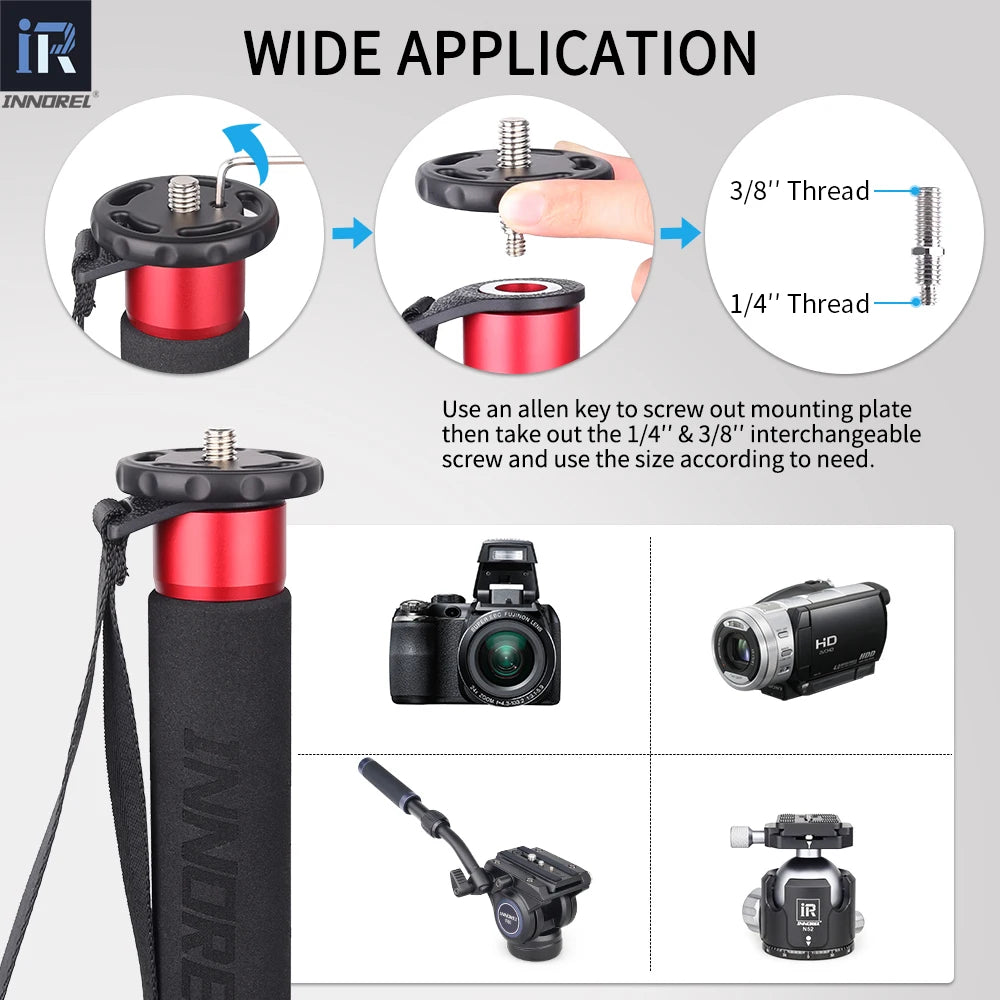 INNOREL VM60A/VM80A Aluminum Alloy Camera Monopod 170cm Video Stand for Canon Nikon GoPro DSLR