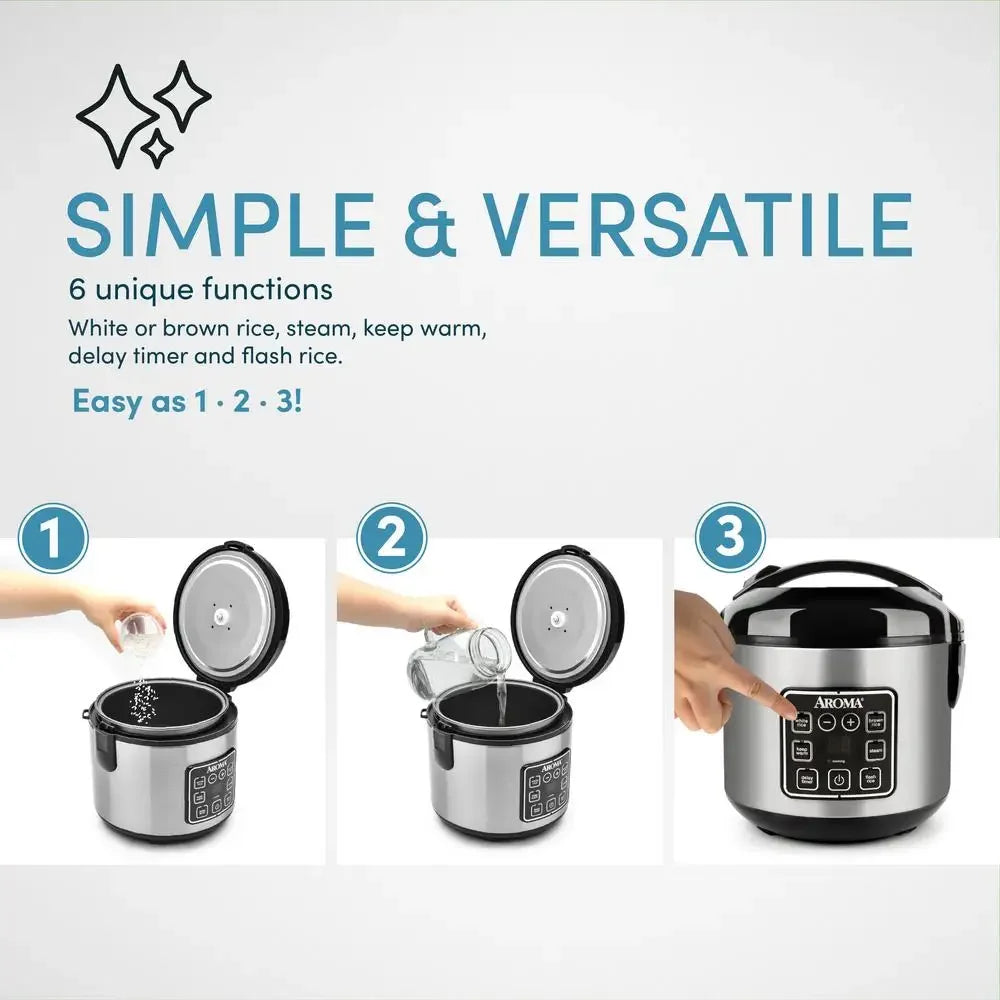 8-Cup Rice & Grain Cooker Steamer w/ Bonded Granite Coating Programmable Digital Controls Nonstick