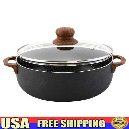 4.4qt Aluminum Nonstick Caldero with Glass Lid and Wood Look Handles Ideal Cooking Rice Stews