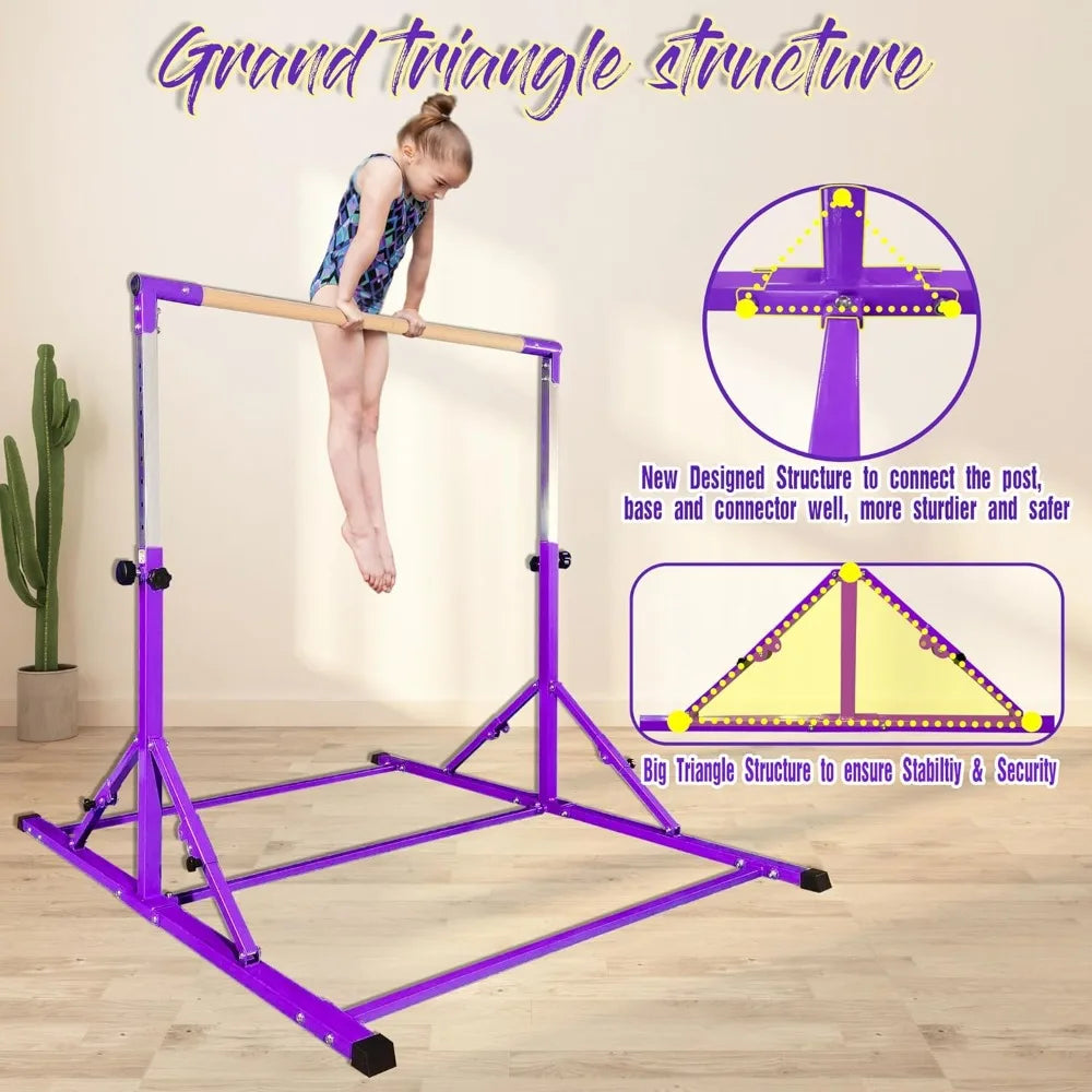 6 foot gymnastics horizontal bar, 3-18 years folding adjustable training bar, weight limit 500 lbs