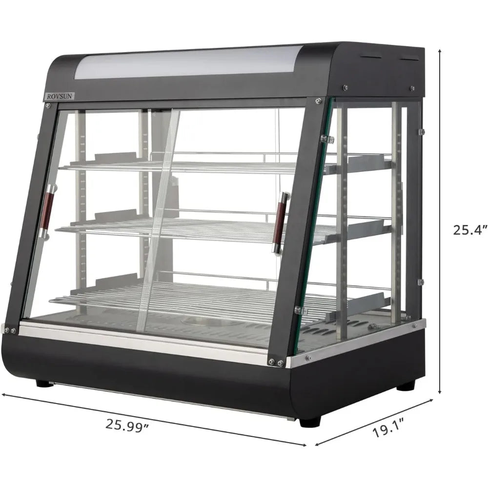 ROVSUN 26" Commercial Food Warmer Display Pizza Warmer, 3-Tier Electric Countertop Food Warmer w/LED